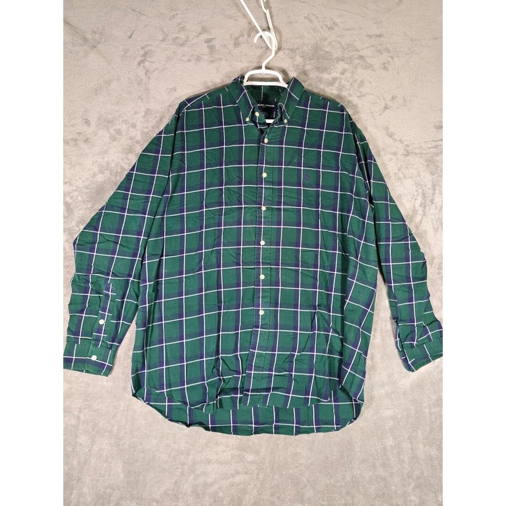 Ralph Lauren Sport Shirt Mens Large Golf Long Sleeve Green Tilden Button Down